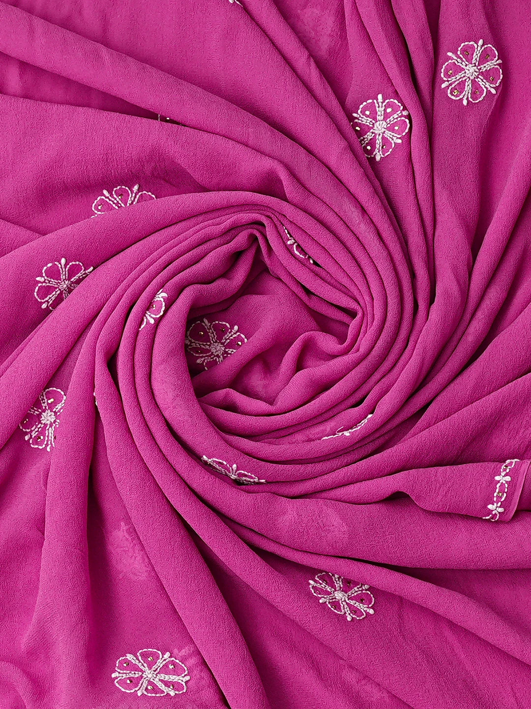 Ada Hand Embroidered Magenta Pure Georgette Lucknowi Chikankari Unstitched Kurta Dupatta Set With Mukaish Work 01A727815