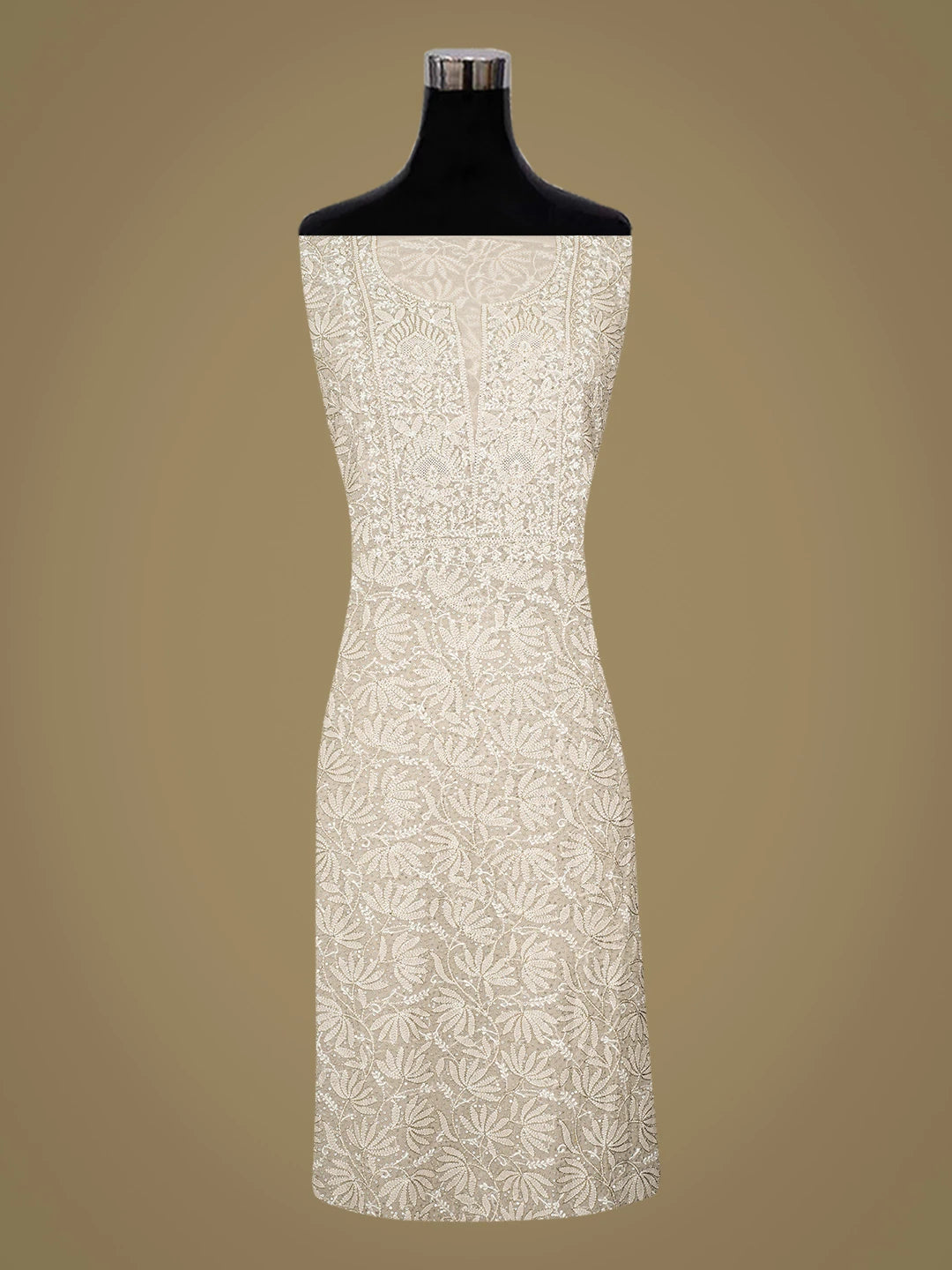 Ada Hand Embroidered Silver Grey Pure Georgette Lucknowi Chikankari Unstitched Kurta Dupatta Set With Sequinned Work 01A784223
