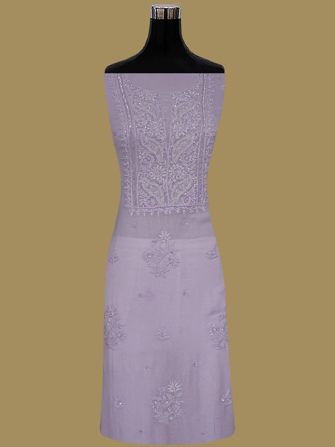 Ada Hand Embroidered Lavender Viscose Georgette Lucknowi Chikankari Unstitched Kurta Dupatta Set With Cutdana Work 01A771727