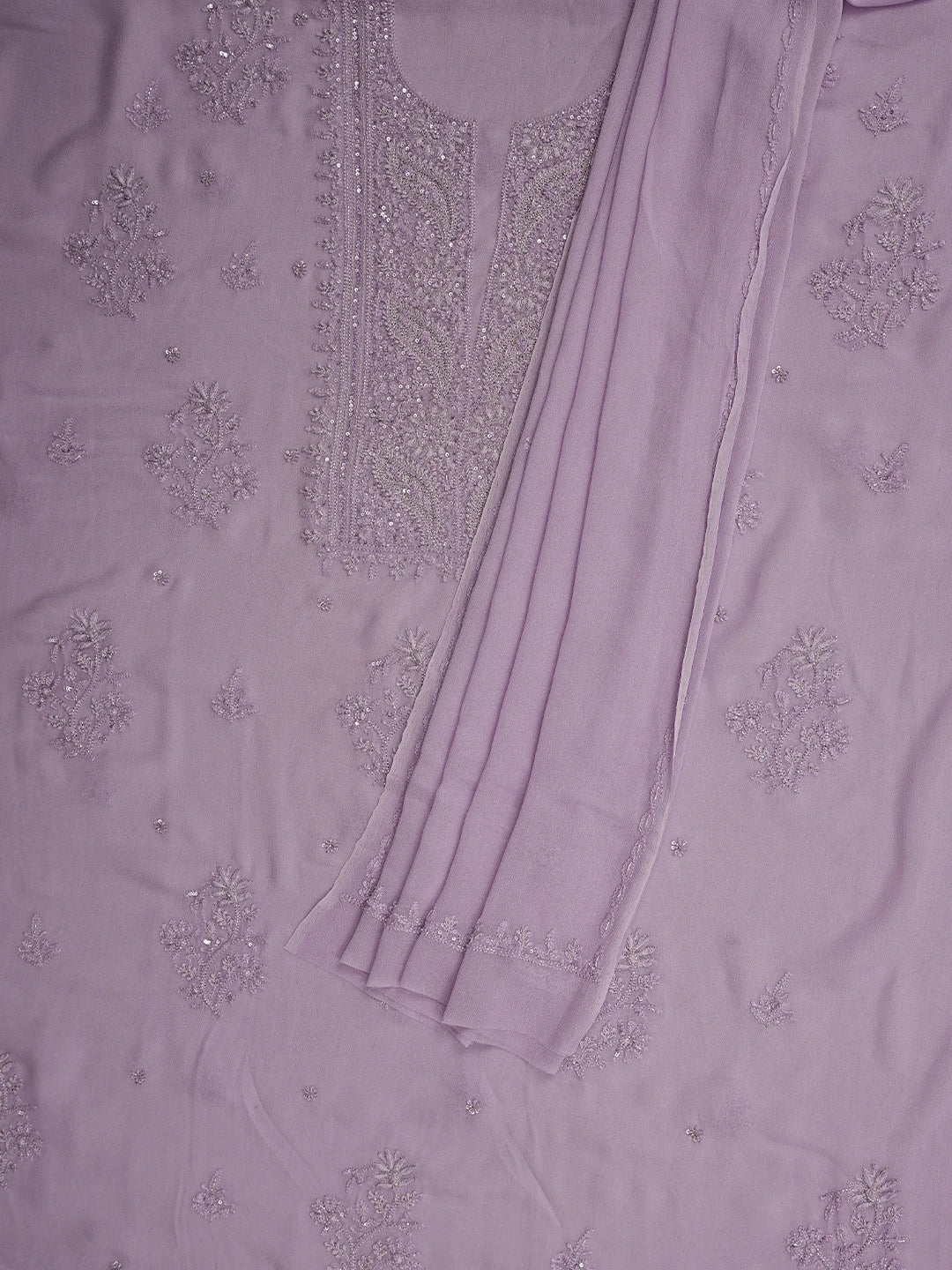 Ada Hand Embroidered Lavender Viscose Georgette Lucknowi Chikankari Unstitched Kurta Dupatta Set With Cutdana Work 01A771727