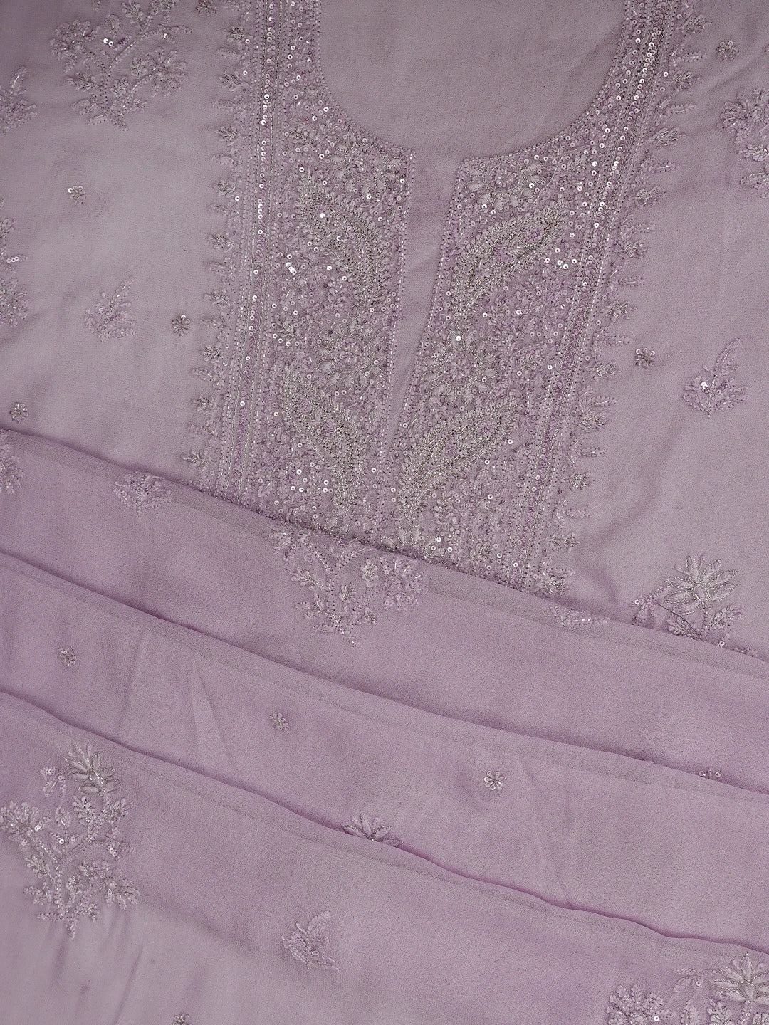 Ada Hand Embroidered Lavender Viscose Georgette Lucknowi Chikankari Unstitched Kurta Dupatta Set With Cutdana Work 01A771727