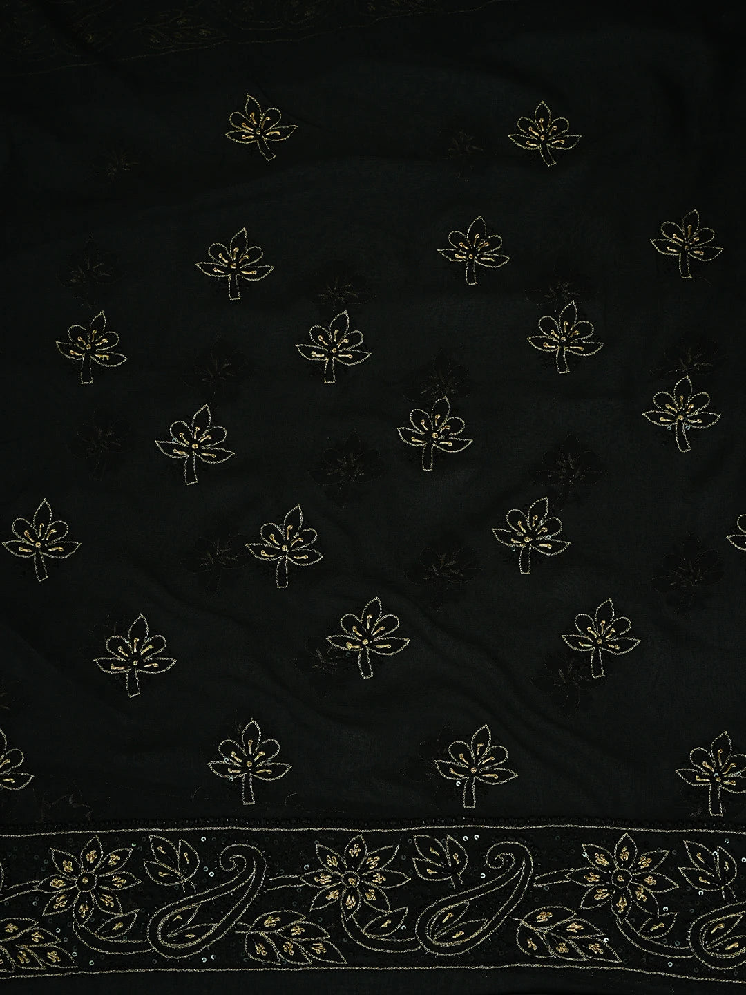 Ada Hand Embroidered Black Pure Georgette Lucknowi Chikankari Unstitched Kurta Dupatta Set With Cutdana Work 01A683266
