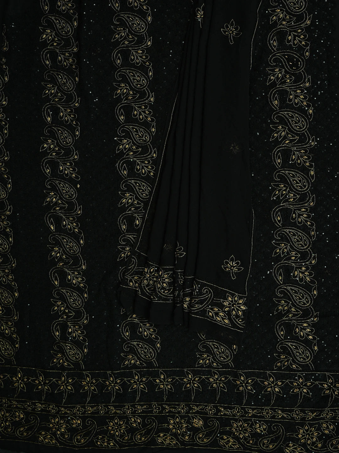 Ada Hand Embroidered Black Pure Georgette Lucknowi Chikankari Unstitched Kurta Dupatta Set With Cutdana Work 01A683266