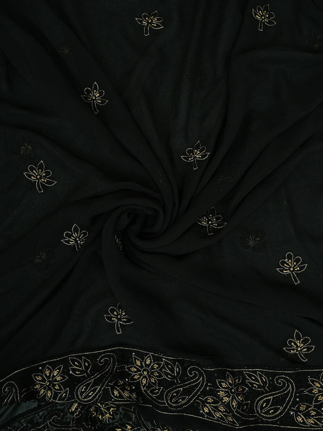 Ada Hand Embroidered Black Pure Georgette Lucknowi Chikankari Unstitched Kurta Dupatta Set With Cutdana Work 01A683266