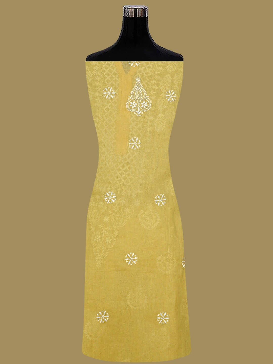 Ada Hand Embroidered Yellow Cotton Lucknowi Chikankari Semi-Stitched Kurta Dupatta Set 01A791323