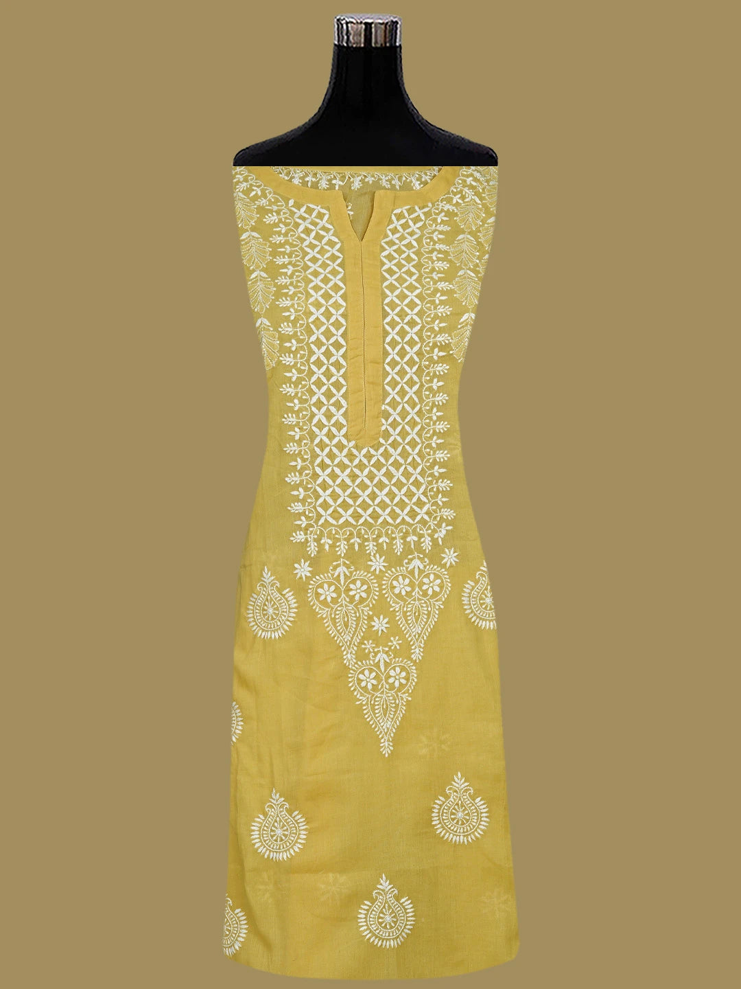 Ada Hand Embroidered Yellow Cotton Lucknowi Chikankari Semi-Stitched Kurta Dupatta Set 01A791323