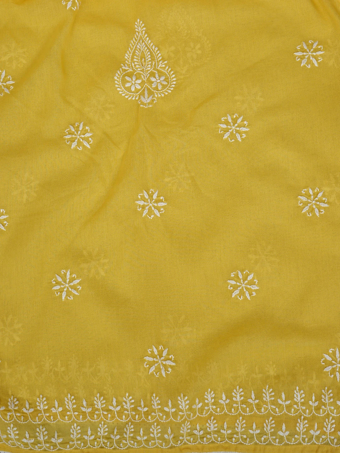 Ada Hand Embroidered Yellow Cotton Lucknowi Chikankari Semi-Stitched Kurta Dupatta Set 01A791323