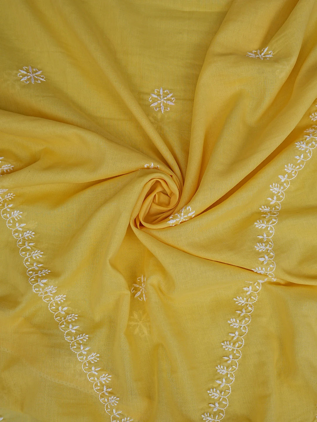 Ada Hand Embroidered Yellow Cotton Lucknowi Chikankari Semi-Stitched Kurta Dupatta Set 01A791323