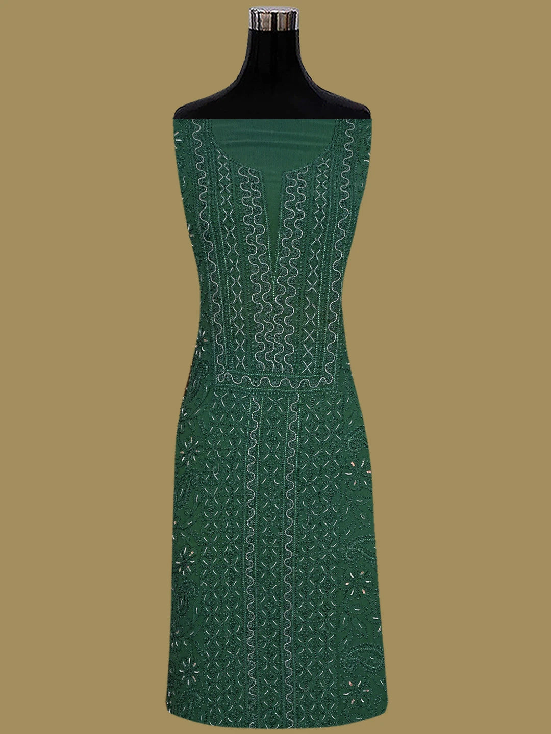 Ada Hand Embroidered Green Viscose Georgette Lucknowi Chikankari Unstitched Kurta Dupatta Set With Cutdana Work 01A180836