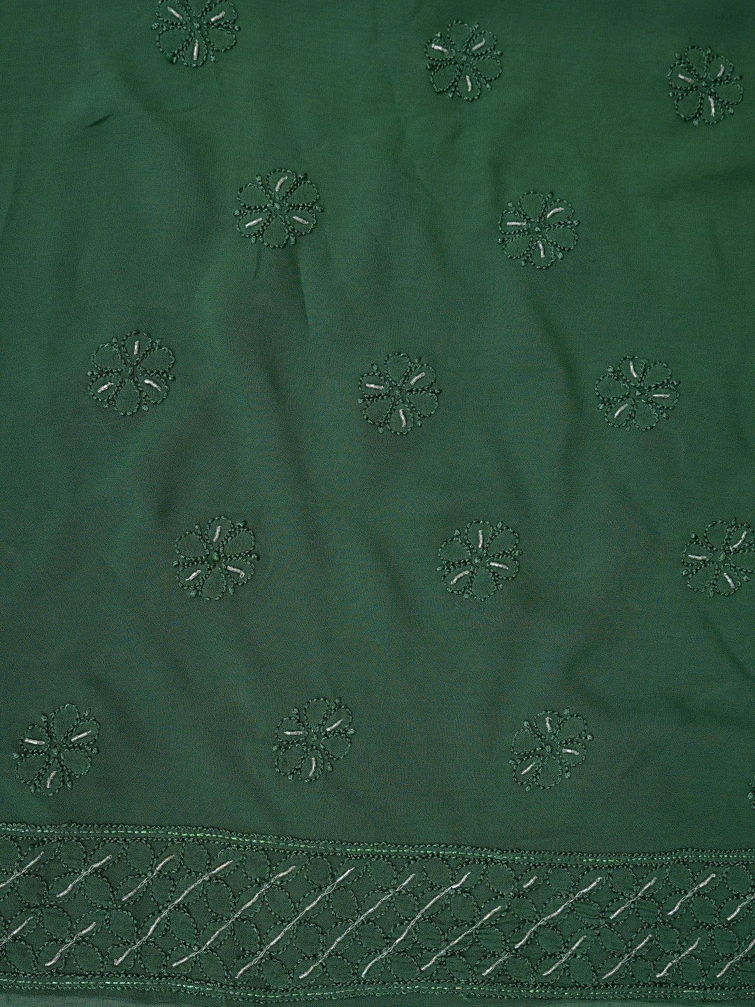 Ada Hand Embroidered Green Viscose Georgette Lucknowi Chikankari Unstitched Kurta Dupatta Set With Cutdana Work 01A180836