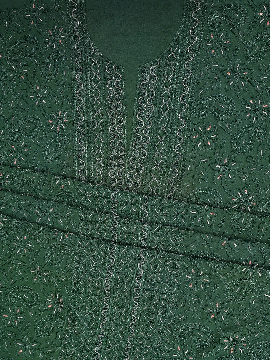 Ada Hand Embroidered Green Viscose Georgette Lucknowi Chikankari Unstitched Kurta Dupatta Set With Cutdana Work 01A180836