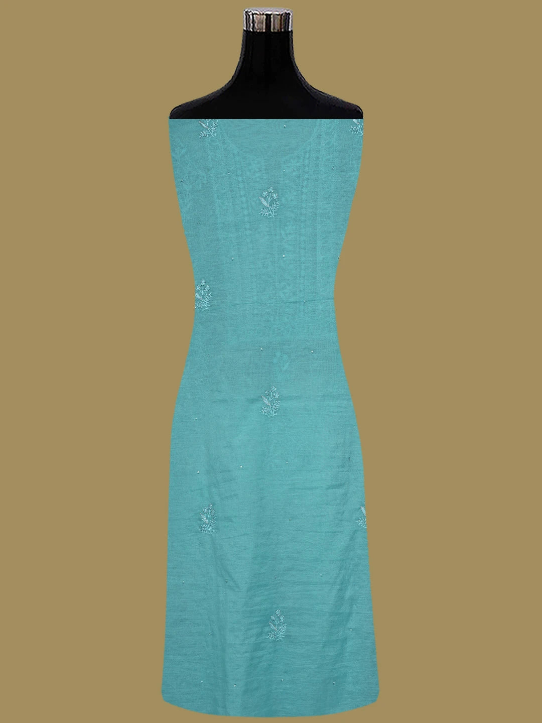 Ada Hand Embroidered Blue Chanderi Lucknowi Chikankari Unstitched Kurta Dupatta Set With Cutdana Work 01A605344