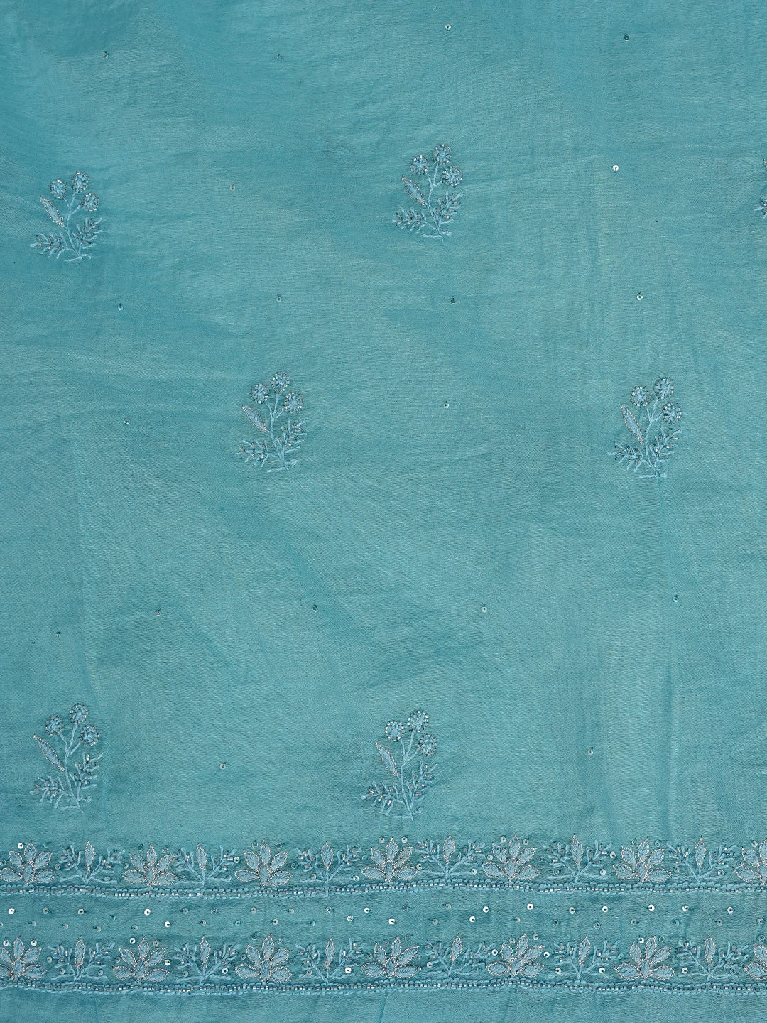 Ada Hand Embroidered Blue Chanderi Lucknowi Chikankari Unstitched Kurta Dupatta Set With Cutdana Work 01A605344