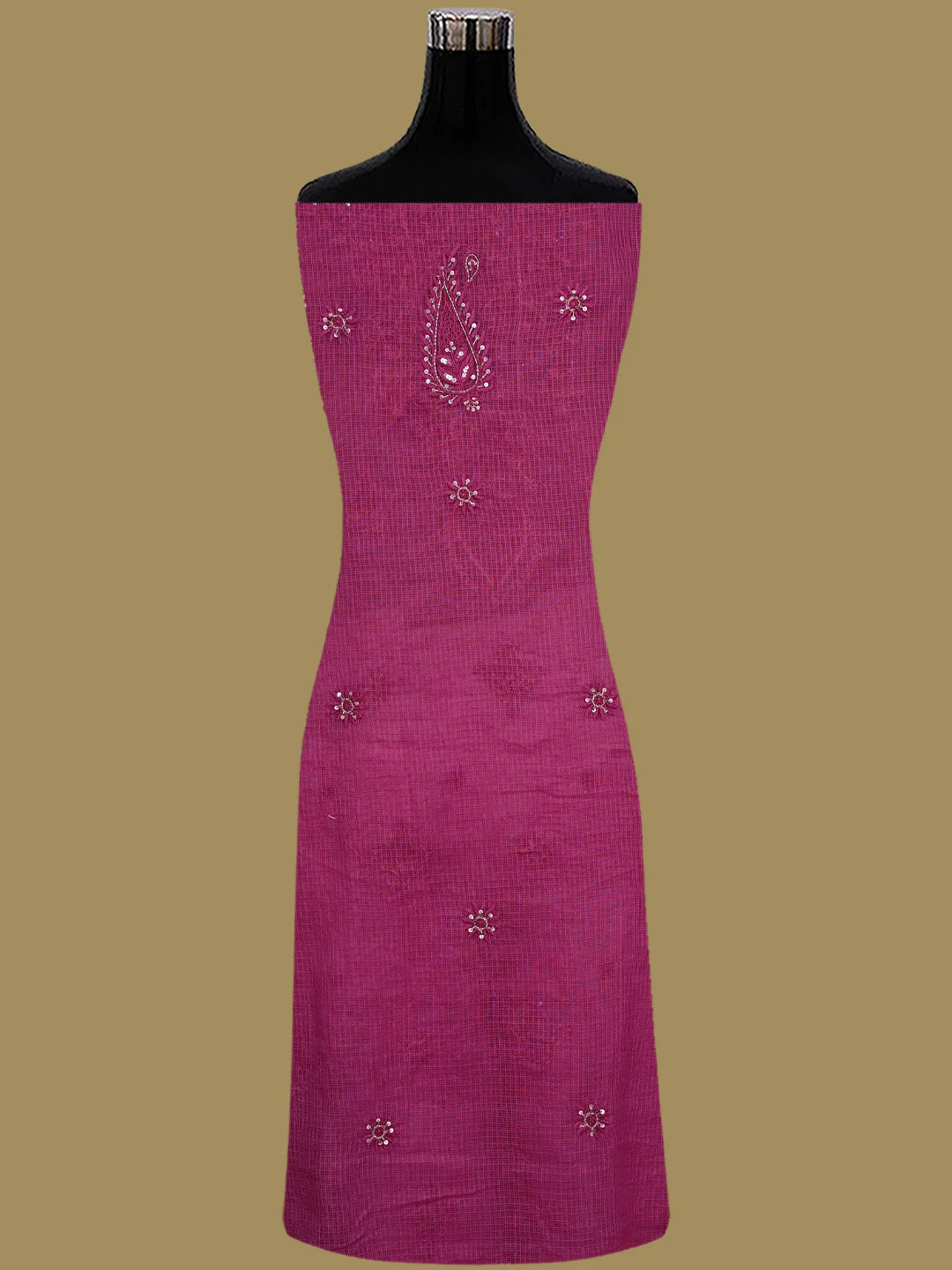 Ada Hand Embroidered Magenta Kota Lucknowi Chikankari Unstitched Kurta Dupatta Set With Cutdana Work 01A553283