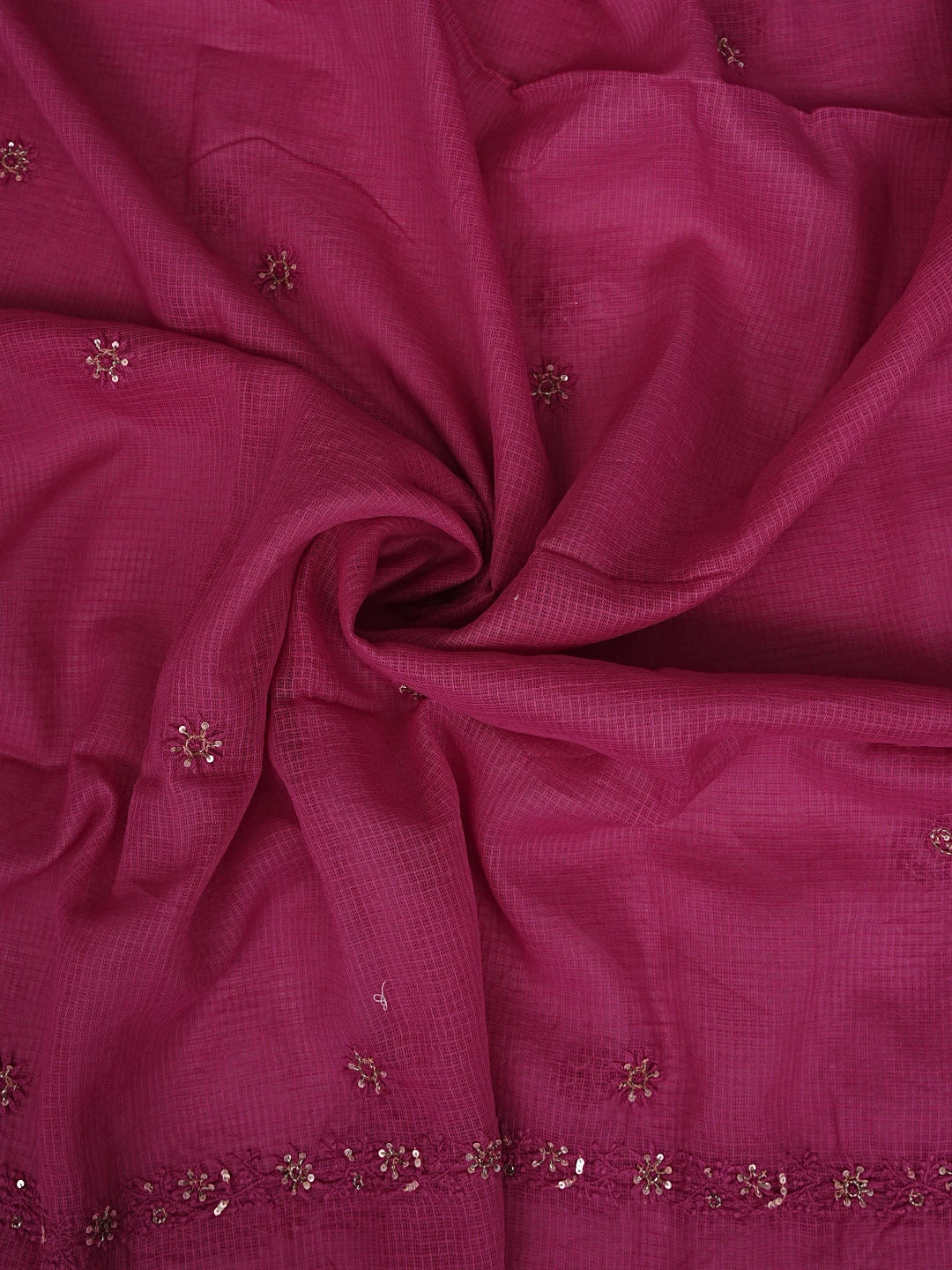 Ada Hand Embroidered Magenta Kota Lucknowi Chikankari Unstitched Kurta Dupatta Set With Cutdana Work 01A553283