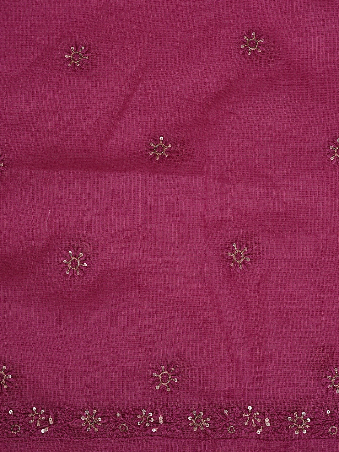 Ada Hand Embroidered Magenta Kota Lucknowi Chikankari Unstitched Kurta Dupatta Set With Cutdana Work 01A553283