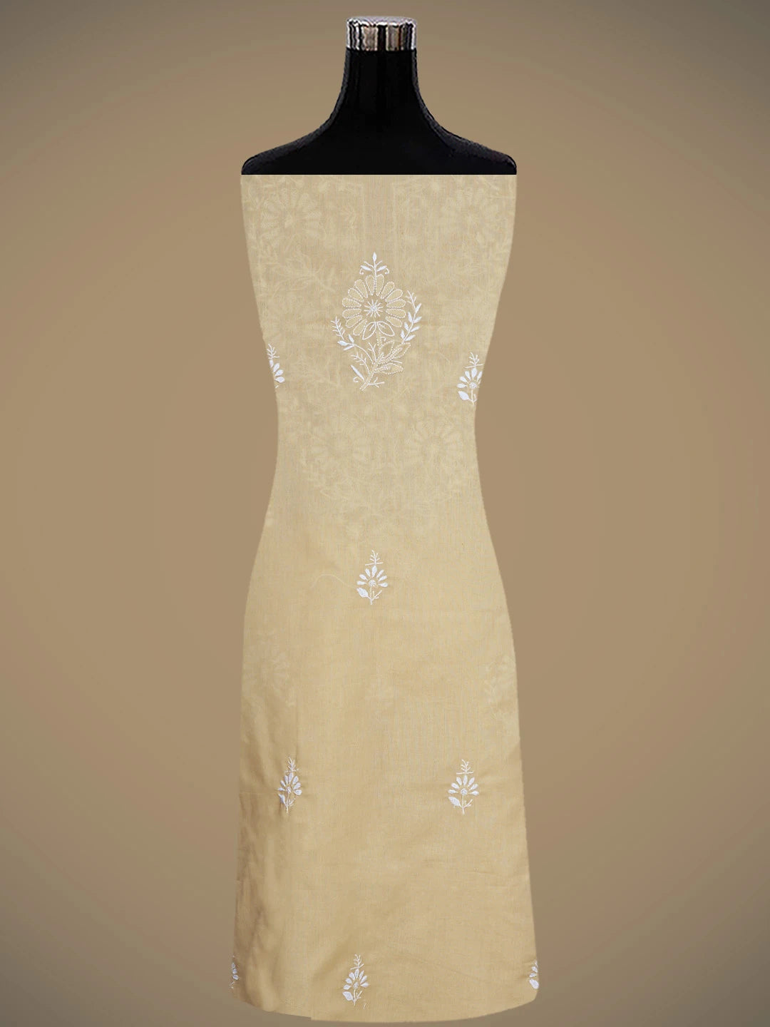 Ada Hand Embroidered Beige Cotton Lucknowi Chikankari Unstitched Suit Piece 01A762943