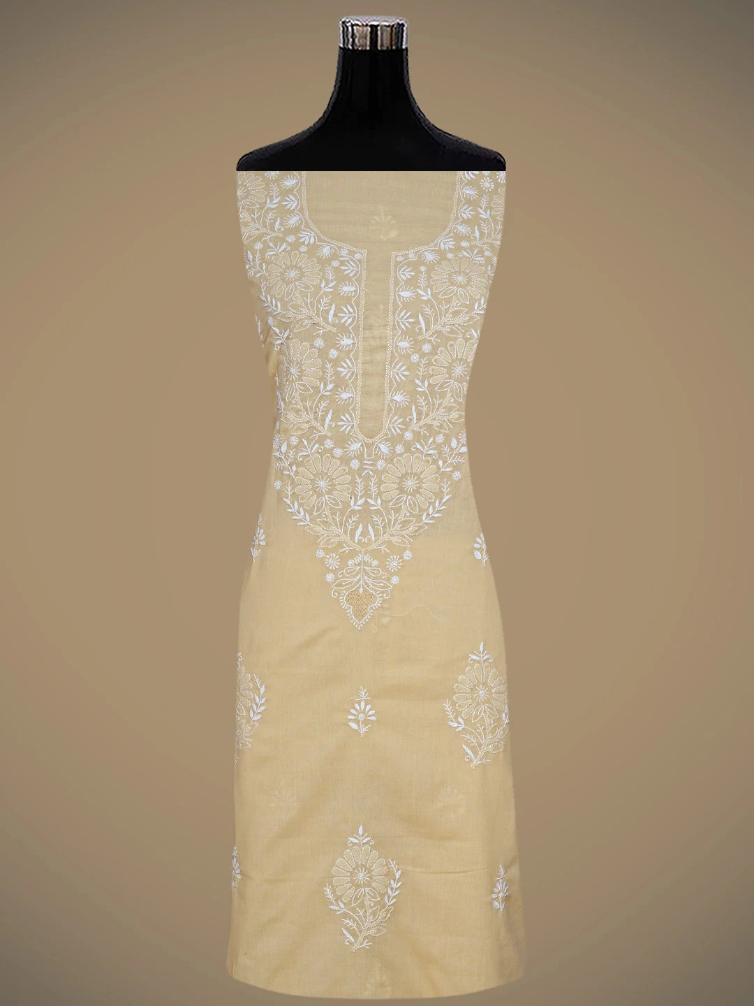 Ada Hand Embroidered Beige Cotton Lucknowi Chikankari Unstitched Suit Piece 01A762943