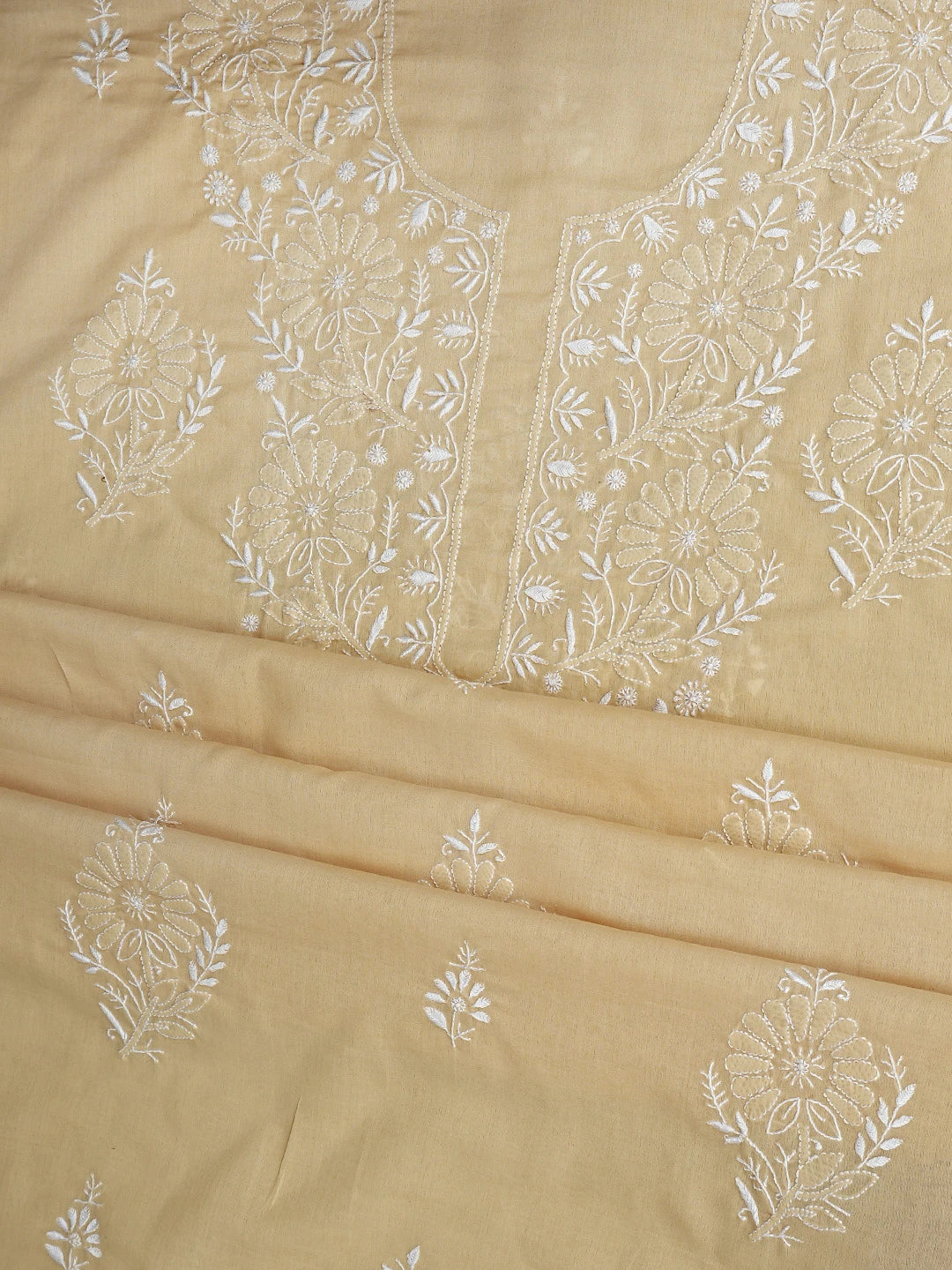 Ada Hand Embroidered Beige Cotton Lucknowi Chikankari Unstitched Suit Piece 01A762943