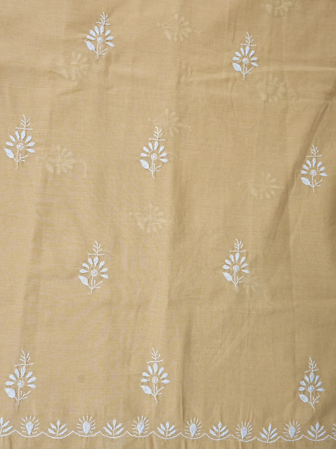 Ada Hand Embroidered Beige Cotton Lucknowi Chikankari Unstitched Suit Piece 01A762943