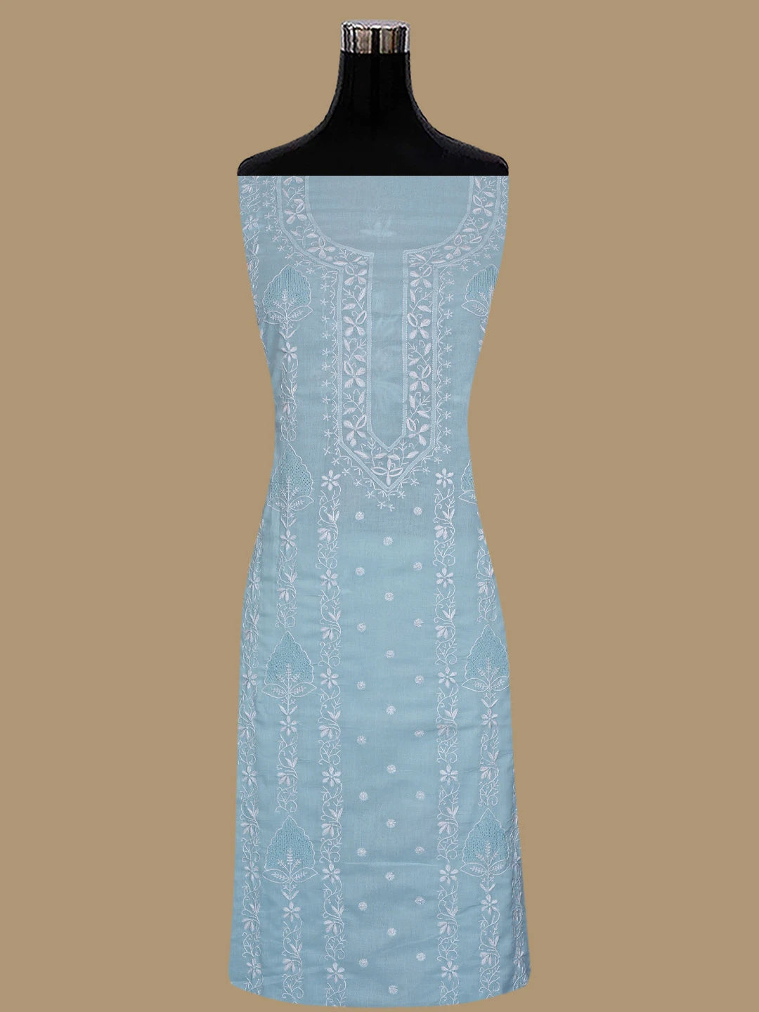 Ada Hand Embroidered Blue Cotton Lucknowi Chikankari Unstitched Suit Piece 01A773515