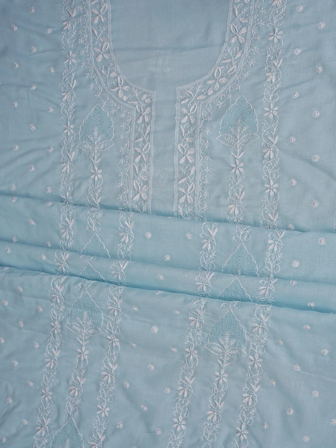 Ada Hand Embroidered Blue Cotton Lucknowi Chikankari Unstitched Suit Piece 01A773515