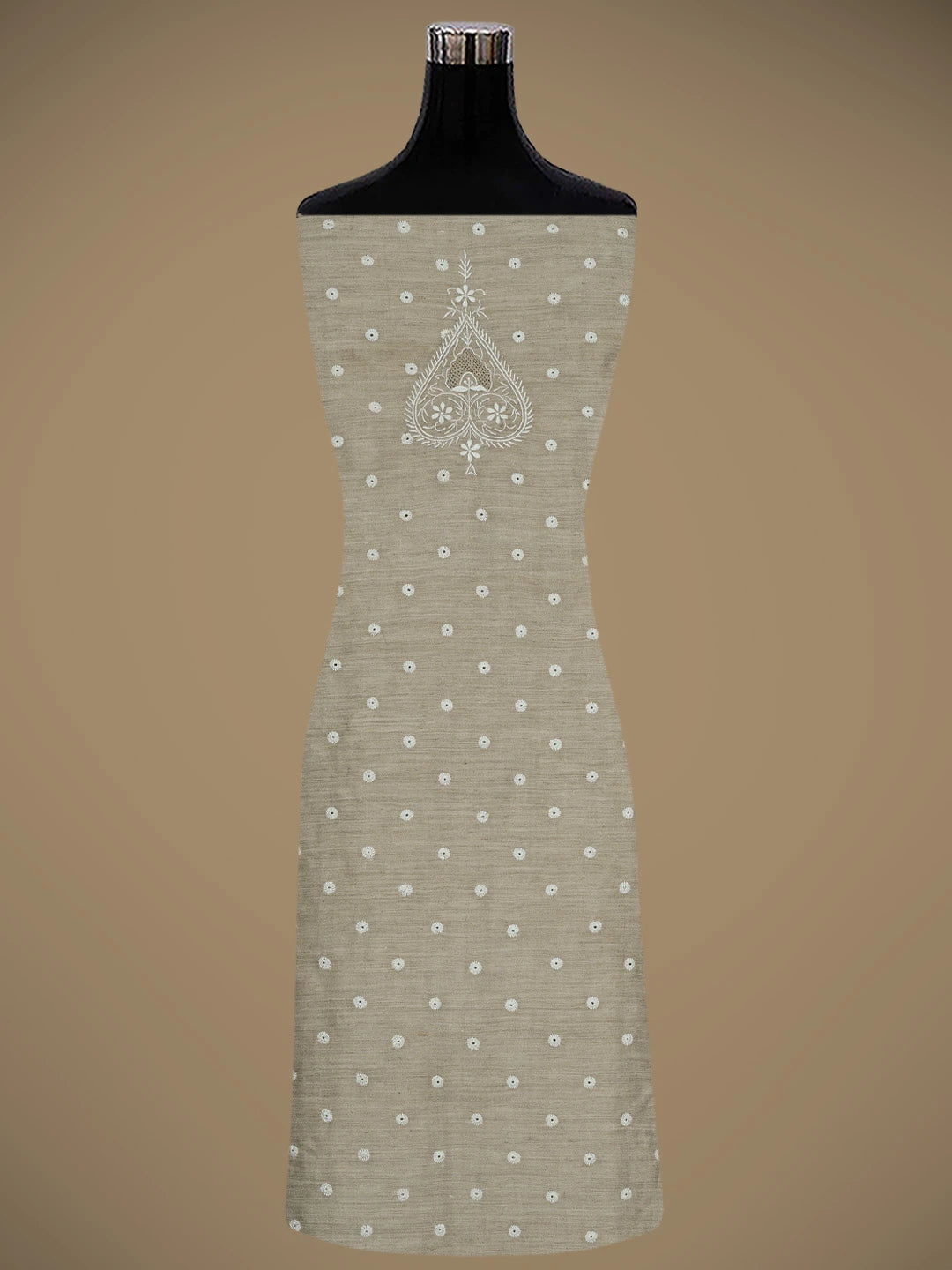 Ada Hand Embroidered Moonga Silk Fawn Lucknowi Chikankari Unstitched Kurta Dupatta Set 01A571505
