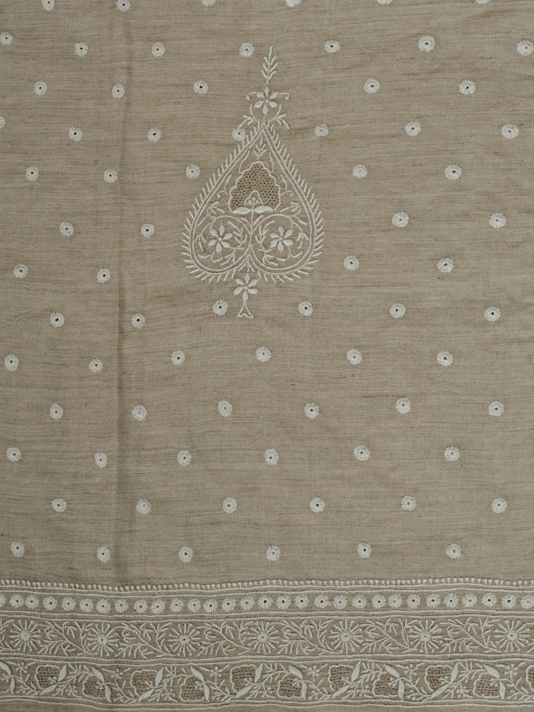 Ada Hand Embroidered Moonga Silk Fawn Lucknowi Chikankari Unstitched Kurta Dupatta Set 01A571505