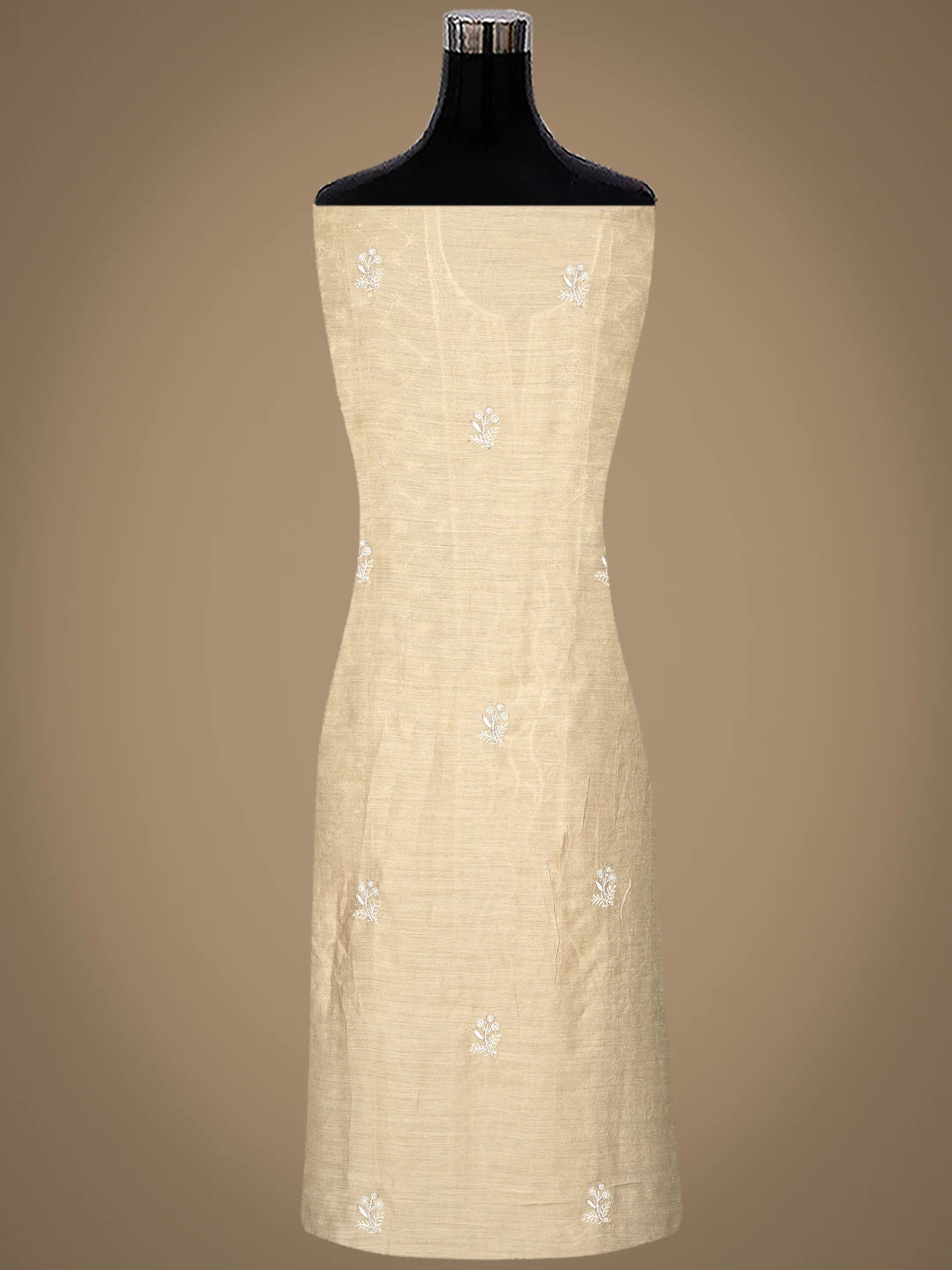 Ada Hand Embroidered Moonga Silk Fawn Lucknowi Chikankari Unstitched Kurta Dupatta Set With Cutdana Work 01A789591
