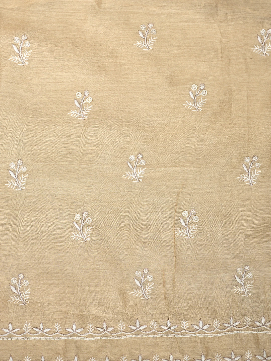 Ada Hand Embroidered Moonga Silk Fawn Lucknowi Chikankari Unstitched Kurta Dupatta Set With Cutdana Work 01A789591