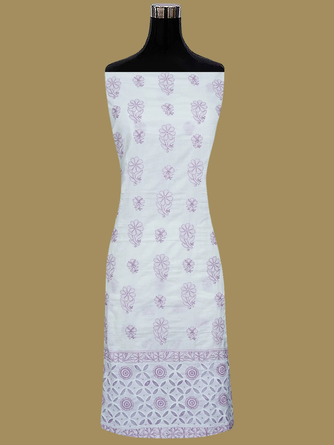 Ada Hand Embroidered White Cotton Lucknowi Chikankari Unstitched Suit Piece 01A735874