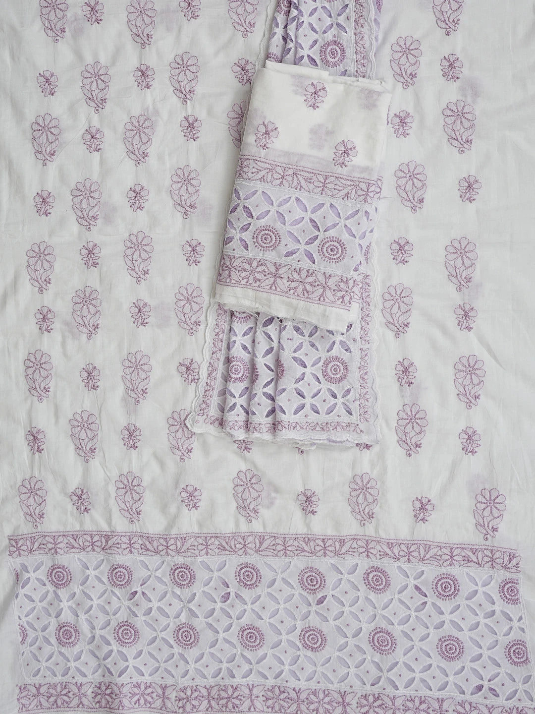 Ada Hand Embroidered White Cotton Lucknowi Chikankari Unstitched Suit Piece 01A735874