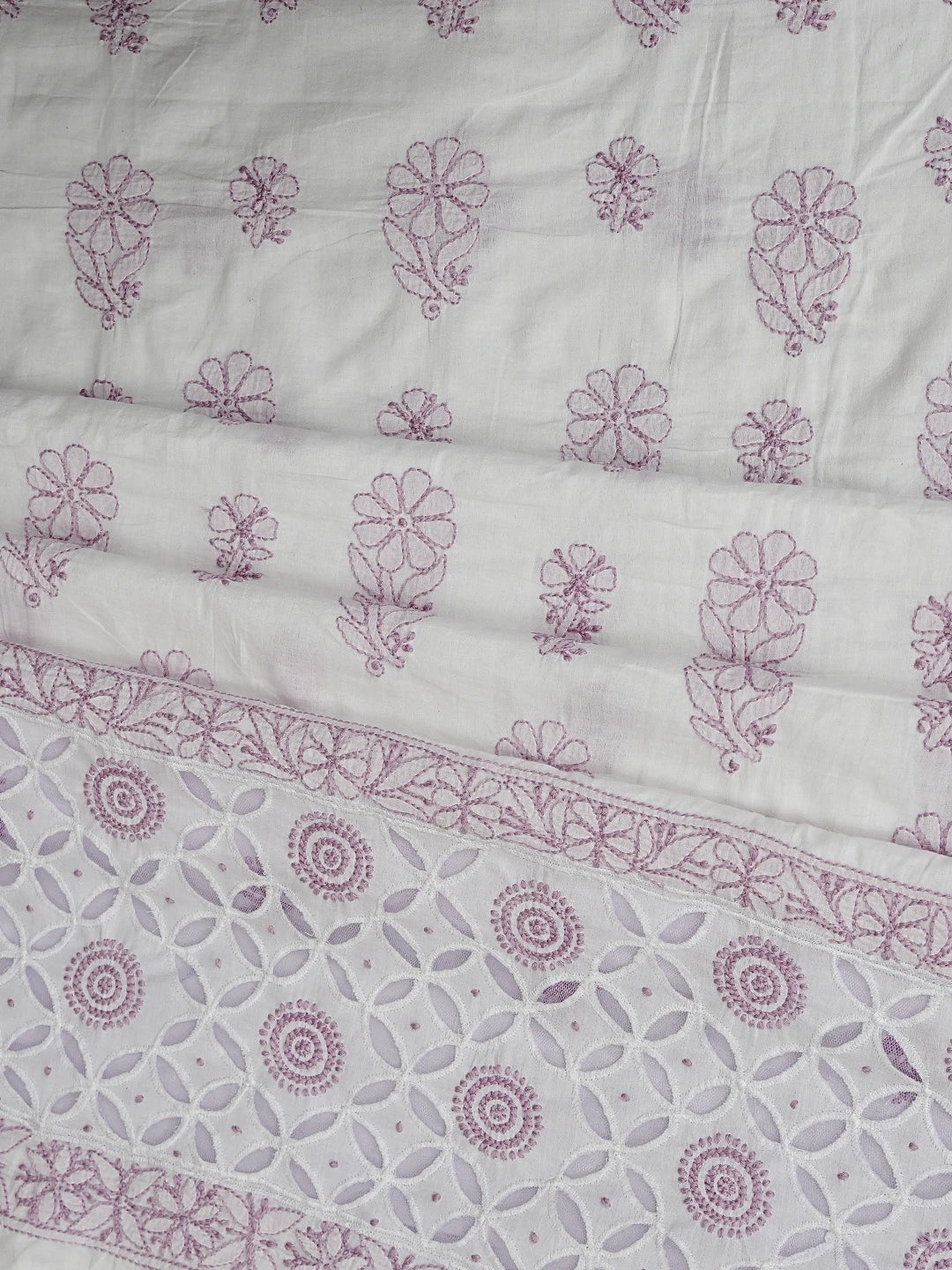 Ada Hand Embroidered White Cotton Lucknowi Chikankari Unstitched Suit Piece 01A735874