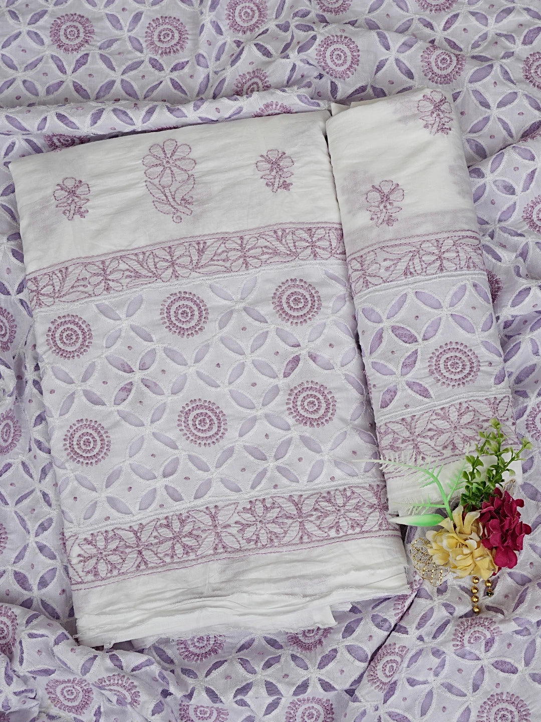Ada Hand Embroidered White Cotton Lucknowi Chikankari Unstitched Suit Piece 01A735874