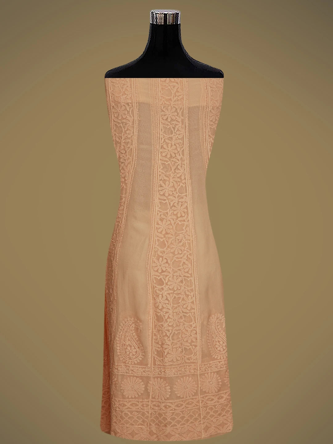 Ada Hand Embroidered Peach Viscose Georgette Lucknowi Chikankari Semi-stitched Anarkali Kurta Dupatta Set 01A513889
