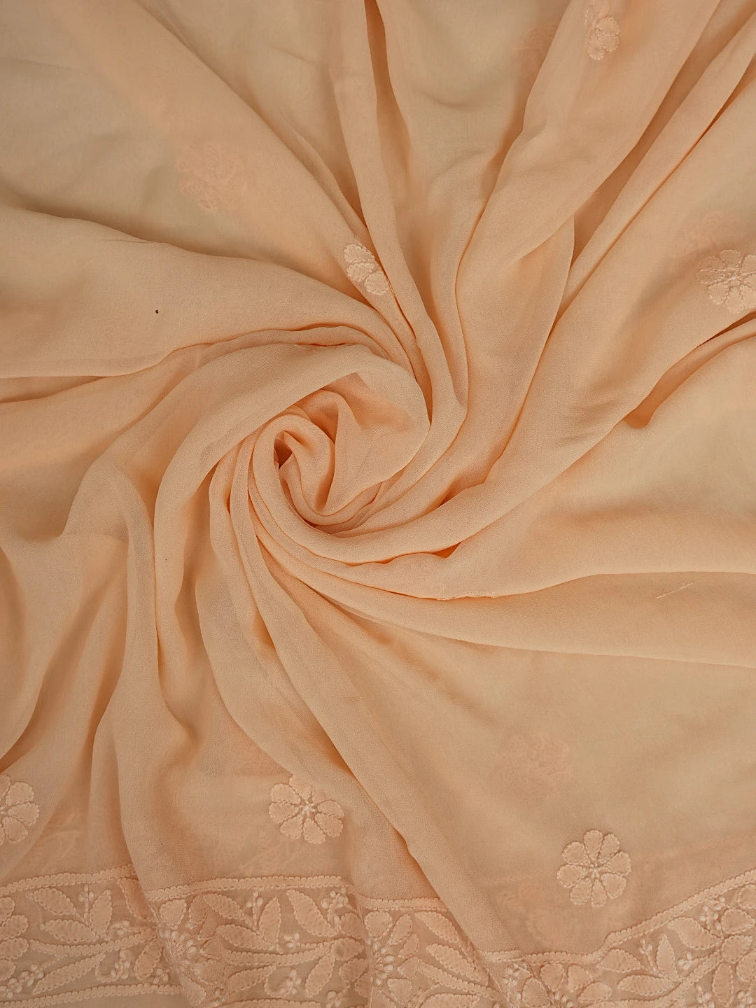 Ada Hand Embroidered Peach Viscose Georgette Lucknowi Chikankari Semi-stitched Anarkali Kurta Dupatta Set 01A513889