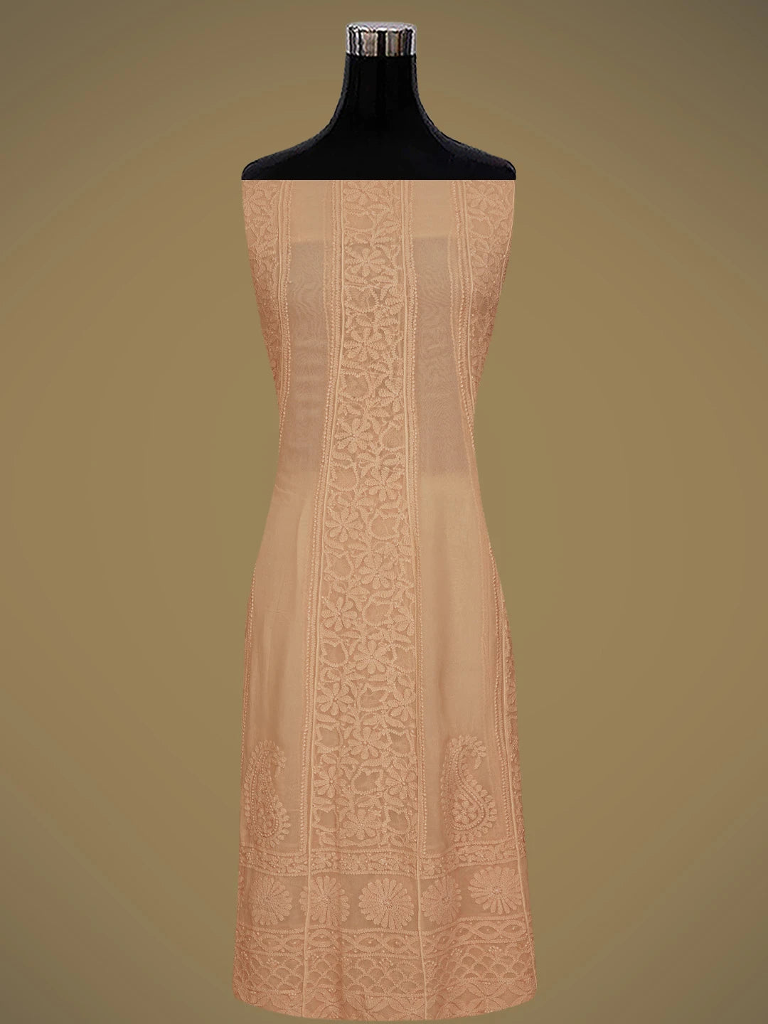 Ada Hand Embroidered Peach Viscose Georgette Lucknowi Chikankari Semi-stitched Anarkali Kurta Dupatta Set 01A513889