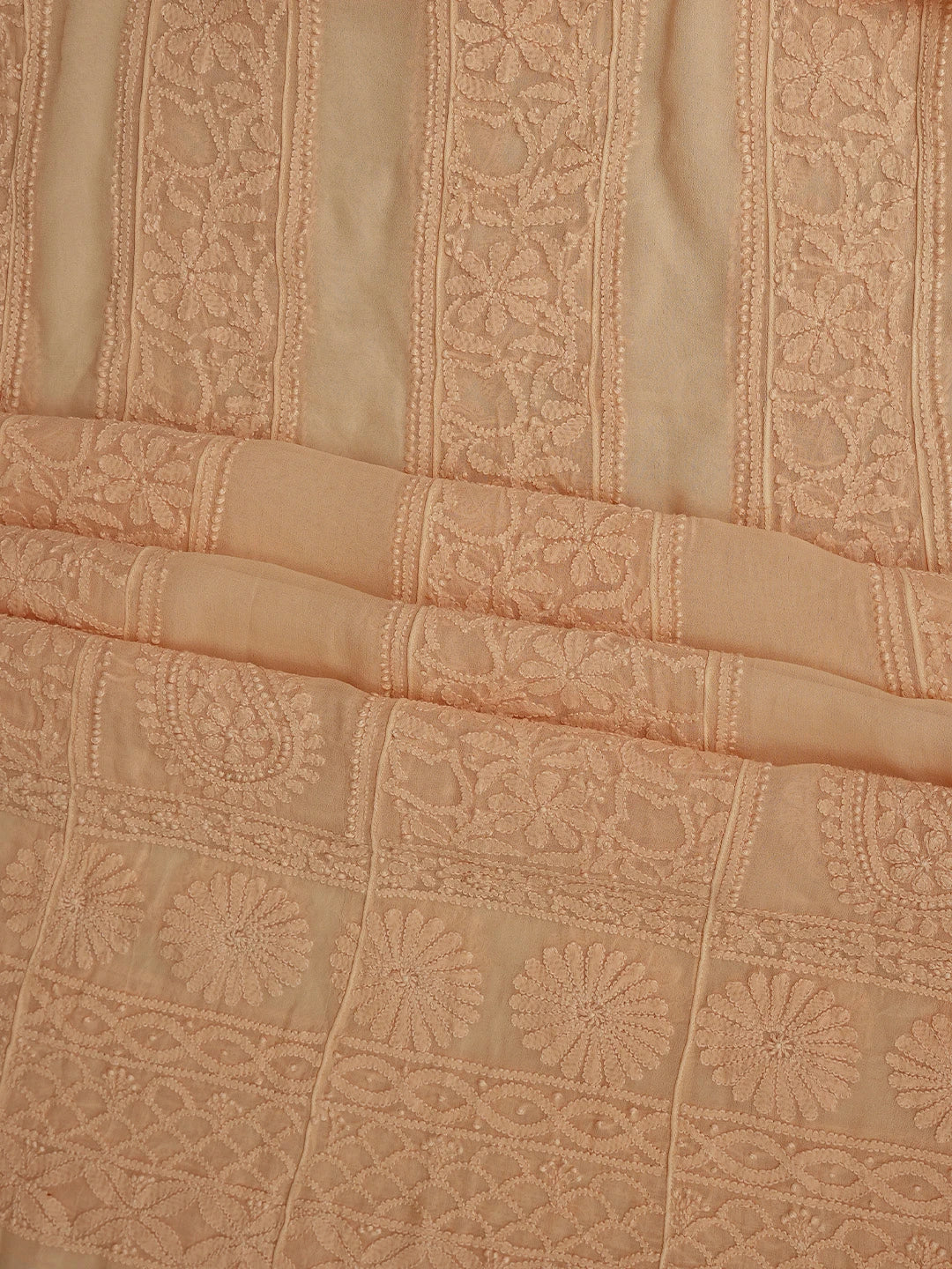Ada Hand Embroidered Peach Viscose Georgette Lucknowi Chikankari Semi-stitched Anarkali Kurta Dupatta Set 01A513889