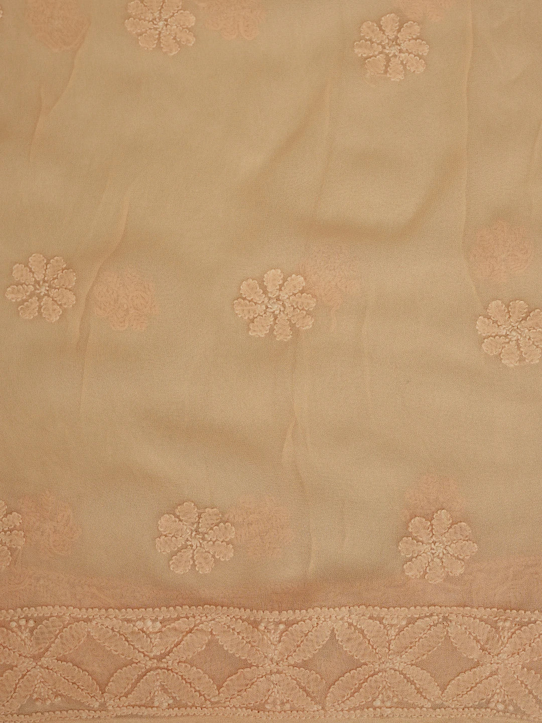 Ada Hand Embroidered Peach Viscose Georgette Lucknowi Chikankari Semi-stitched Anarkali Kurta Dupatta Set 01A513889
