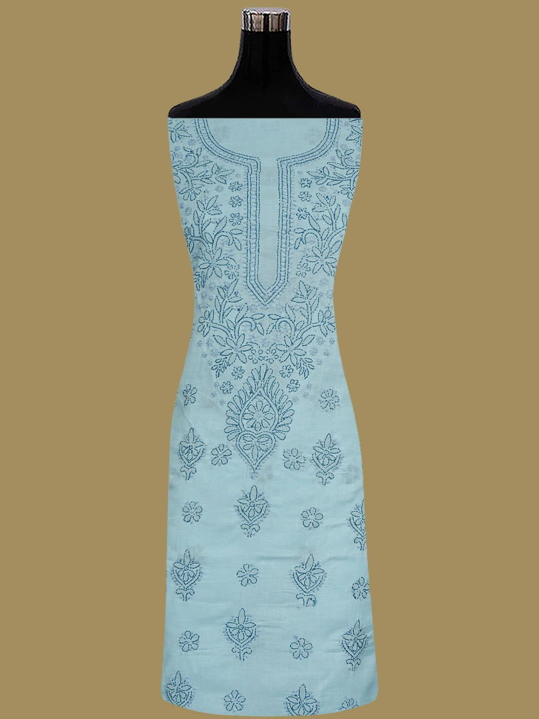Ada Hand Embroidered Blue Cotton Lucknowi Chikankari Unstitched Suit Piece 01A633619
