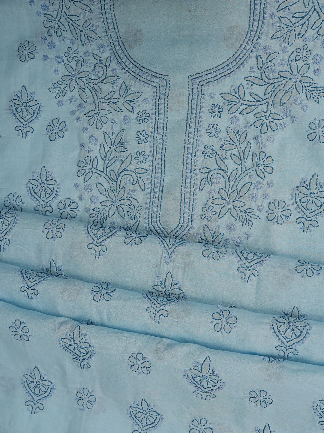Ada Hand Embroidered Blue Cotton Lucknowi Chikankari Unstitched Suit Piece 01A633619