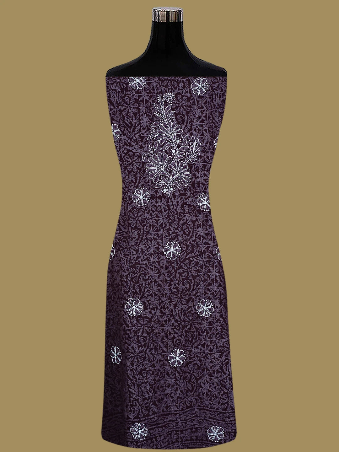 Ada Hand Embroidered Wine Georgette Lucknowi Chikankari Unstitched Suit Piece With Cutdana Work 01A699163