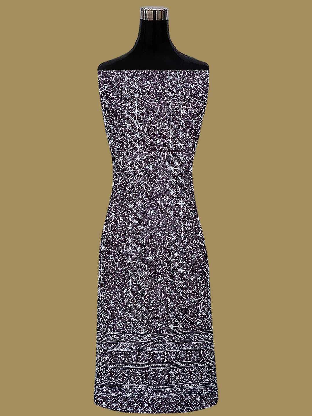 Ada Hand Embroidered Wine Georgette Lucknowi Chikankari Unstitched Suit Piece With Cutdana Work 01A699163
