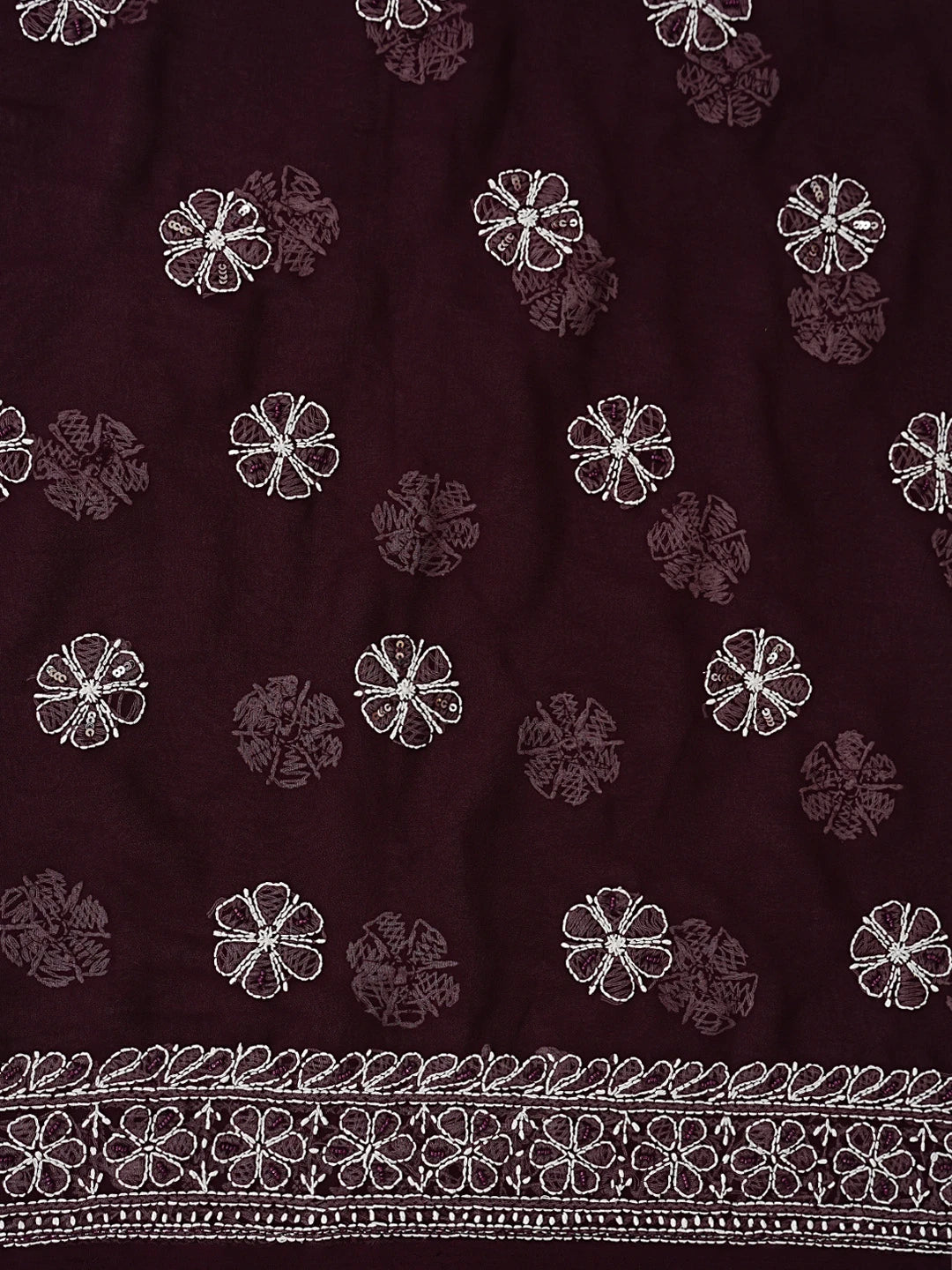 Ada Hand Embroidered Wine Georgette Lucknowi Chikankari Unstitched Suit Piece With Cutdana Work 01A699163