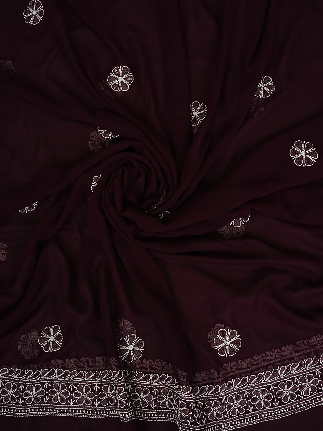 Ada Hand Embroidered Wine Georgette Lucknowi Chikankari Unstitched Suit Piece With Cutdana Work 01A699163