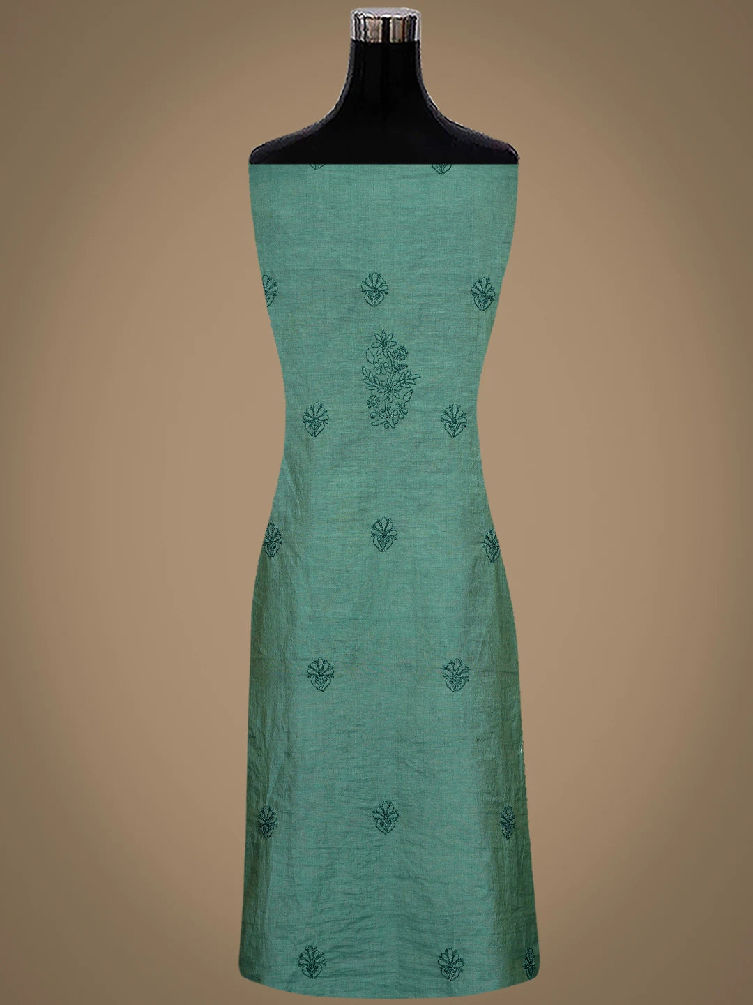 Ada Hand Embroidered Green Chanderi Lucknowi Chikankari Unstitched Kurta Dupatta Set 01A850052