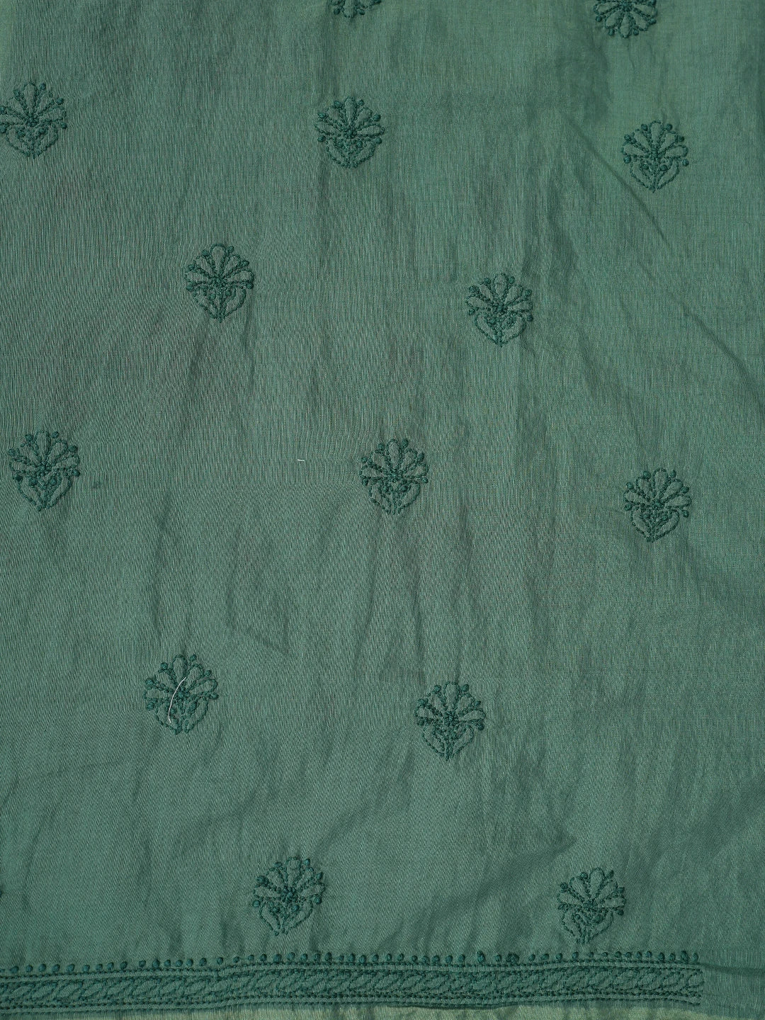 Ada Hand Embroidered Green Chanderi Lucknowi Chikankari Unstitched Kurta Dupatta Set 01A850052