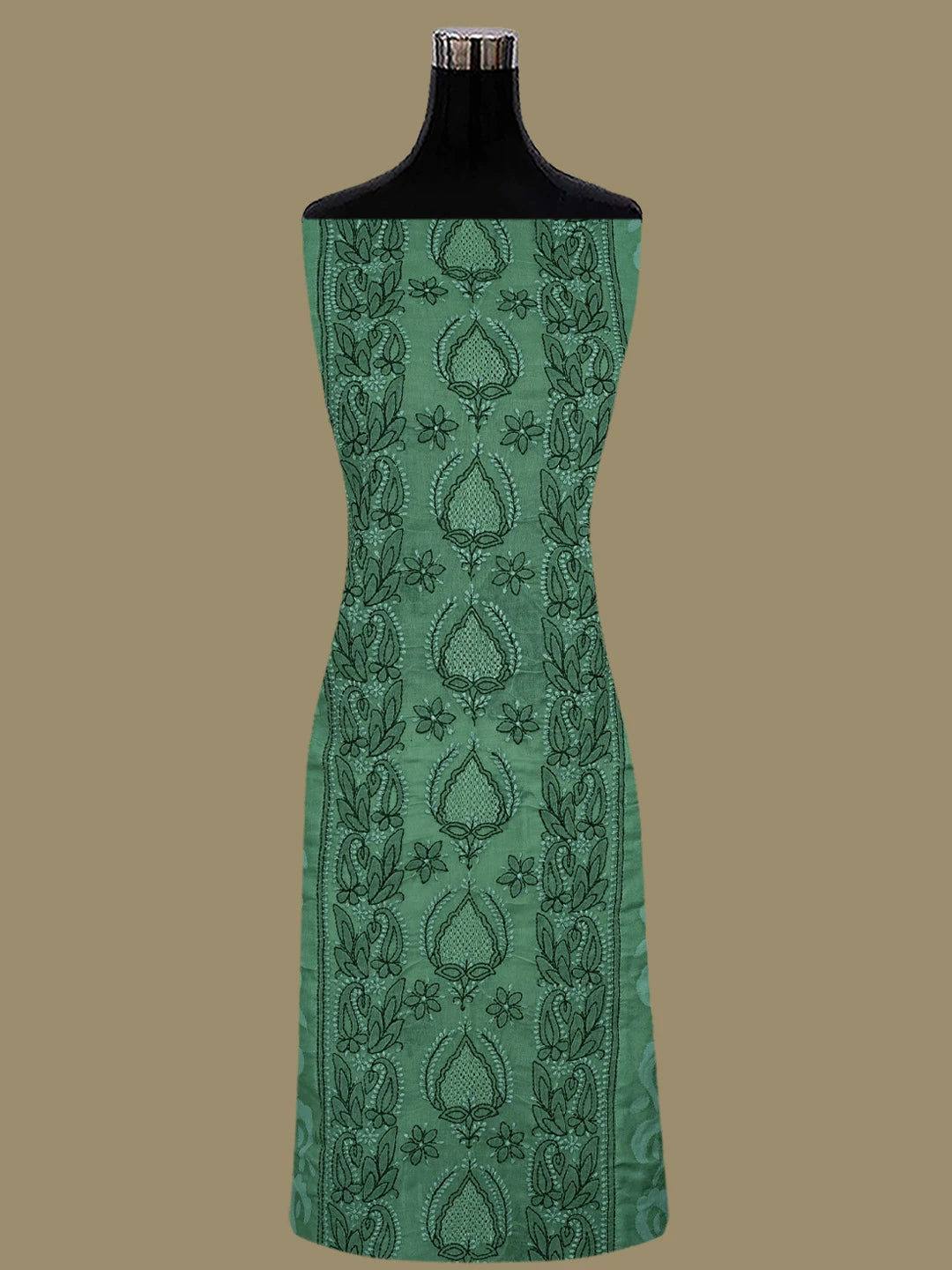 Ada Hand Embroidered Asparagus Green Cotton Lucknowi Chikankari Unstitched Suit Piece 01A845218