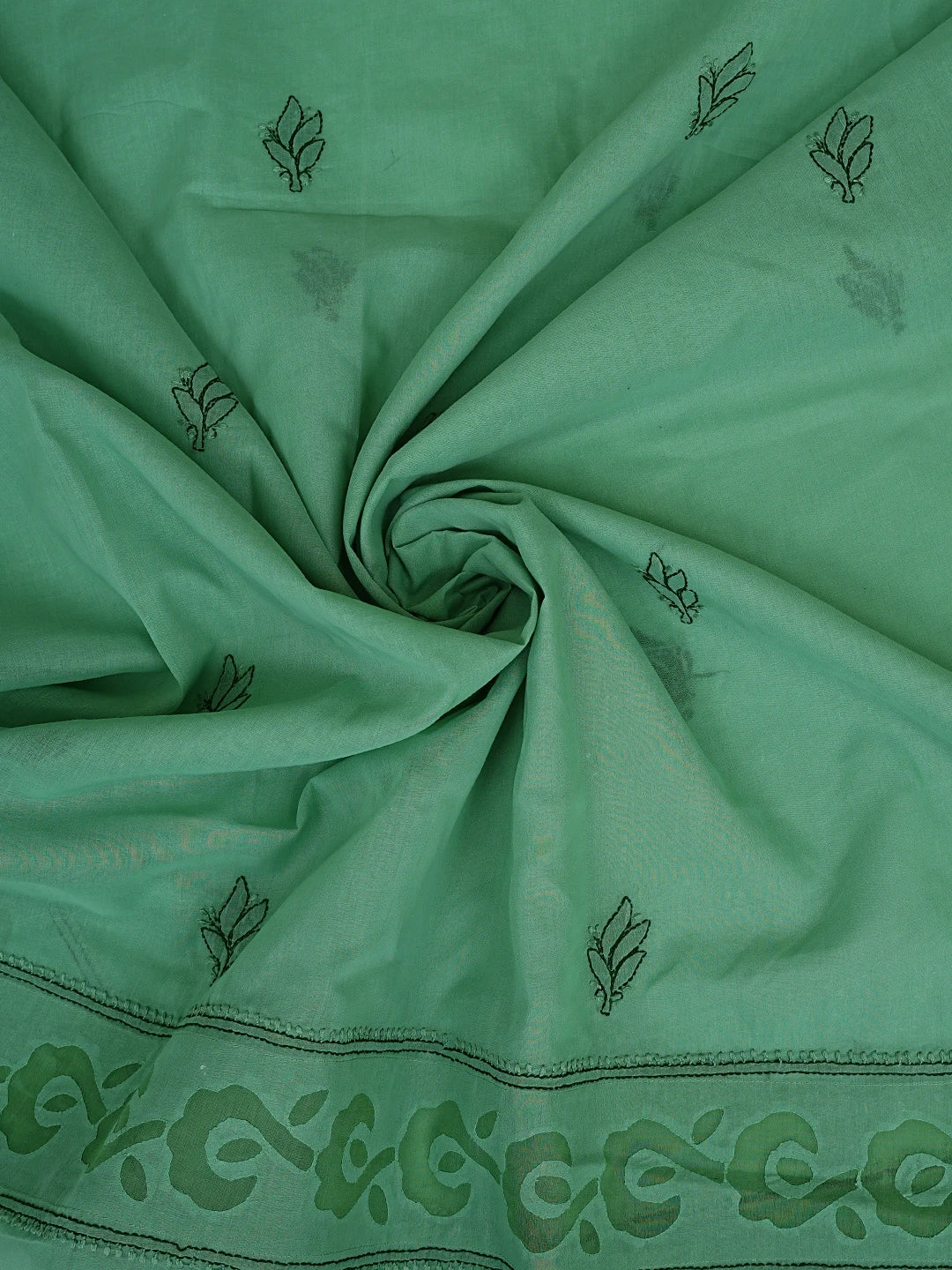 Ada Hand Embroidered Asparagus Green Cotton Lucknowi Chikankari Unstitched Suit Piece 01A845218