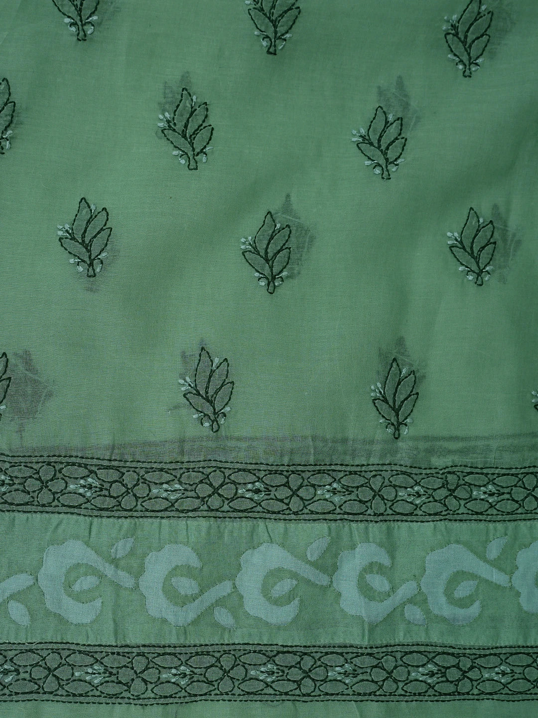 Ada Hand Embroidered Asparagus Green Cotton Lucknowi Chikankari Unstitched Suit Piece 01A845218